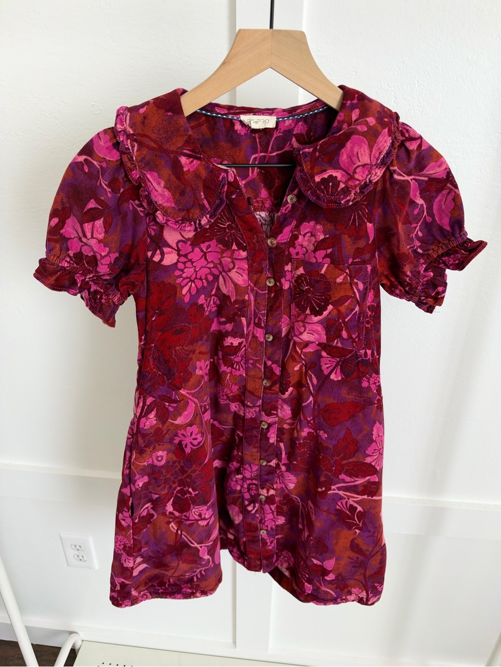 Anthropologie Pilcro Corduroy Floral Puff Sleeve Mini Dress